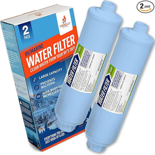 Firebelly Outfitters RV/Marine Inline Water Filter - KDF & GAC Filtration System for RV, Camper, Boat & Outdoor Use - Protects Against Bad Taste, Odor, Chlorine, Iron, Sediment & More - (2 Pack)