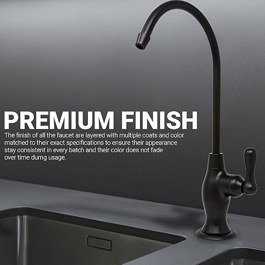 Airgap RO Faucet Reverse Osmosis Drinking Water Filtration System Water Dispenser Spout (Matte Black) with Pre-Inserted Tubing and Faucet Wrench. Vase Style. NSF Certified.