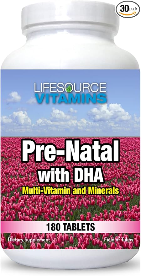 LifeSource Vitamins Pre-Natal Multi-Vitamins and Minerals with DHA - Mom and Baby Health - 180 Tablets