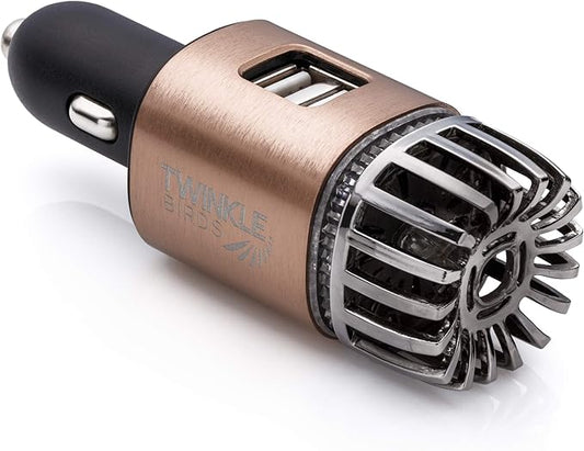 Car Air Purifier Ionizer - 12V Plug-in Ionic Anti-Microbial Car Deodorizer with Dual USB Charger - Smoke Smell, Pet and Food Odors, Allergens, Viruses Eliminator for Car (Matte Copper)
