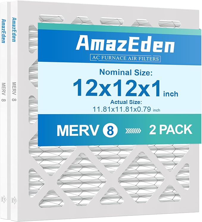 12x12x1 Air Filter MERV 8 (2-Pack) MPR 600 FPR 5 HVAC AC Furnace Filters Pleated Home Dust Defense Replacement Filters (Actual Size: 11.81"x11.81"x 0.79")