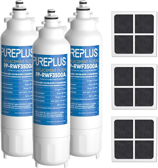 PUREPLUS Replacement for ADQ73613401, LG® LT800P®, LT800PC, ADQ736134, ADQ73613402, LSXS26326S, LSXS26366S, LSXS26366D, LMXC23746S, 46-9490, Refrigerator Water Filter and LT120F® Air Filter, 3 Combo
