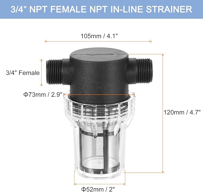 uxcell Pressure Washer Filter 3/4" NPT Female Thread, Inline Mesh Strainer Attachment, Stainless Steel Screen with Sealant Tape for Gardening Inlet Water (Size:100 Mesh)