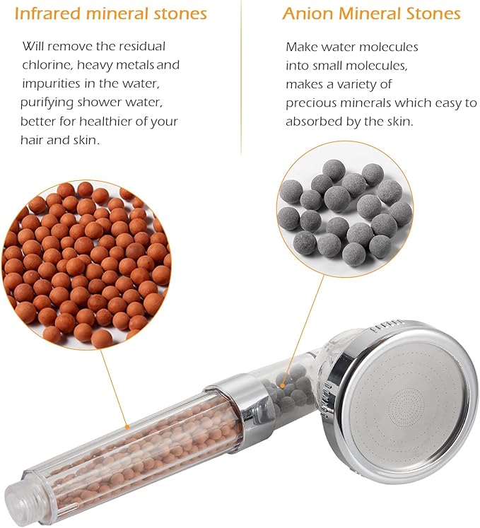 Filtration Stone Beads Filter for Filtered Shower Head, Mineral Stone Bead Balls for Purifying Water (Red Gray)