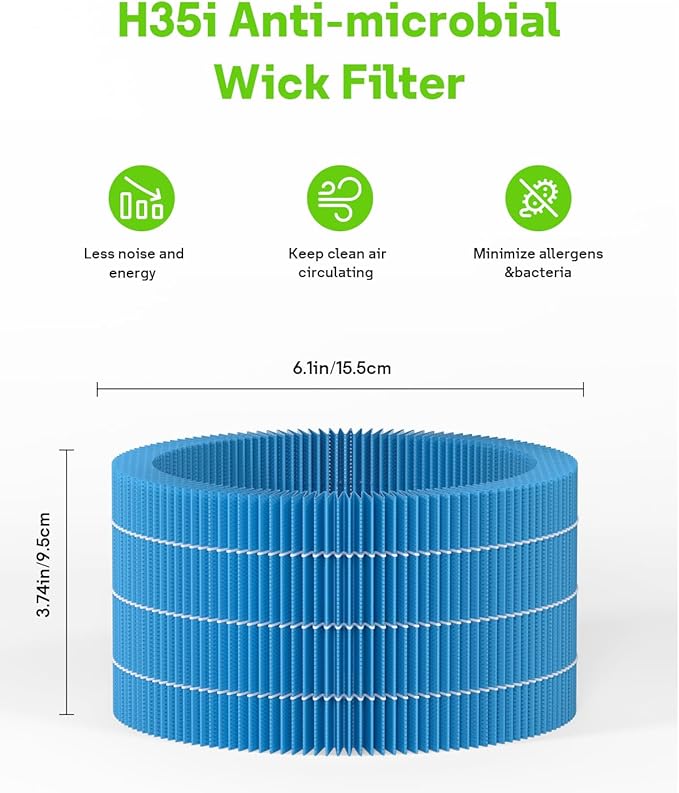 2 Pack H35i Humidifier Wick Replacement Filter Compatible with Blueair Smart Humidifier, Soothing Water Vapors Through Particle & Mineral Capture
