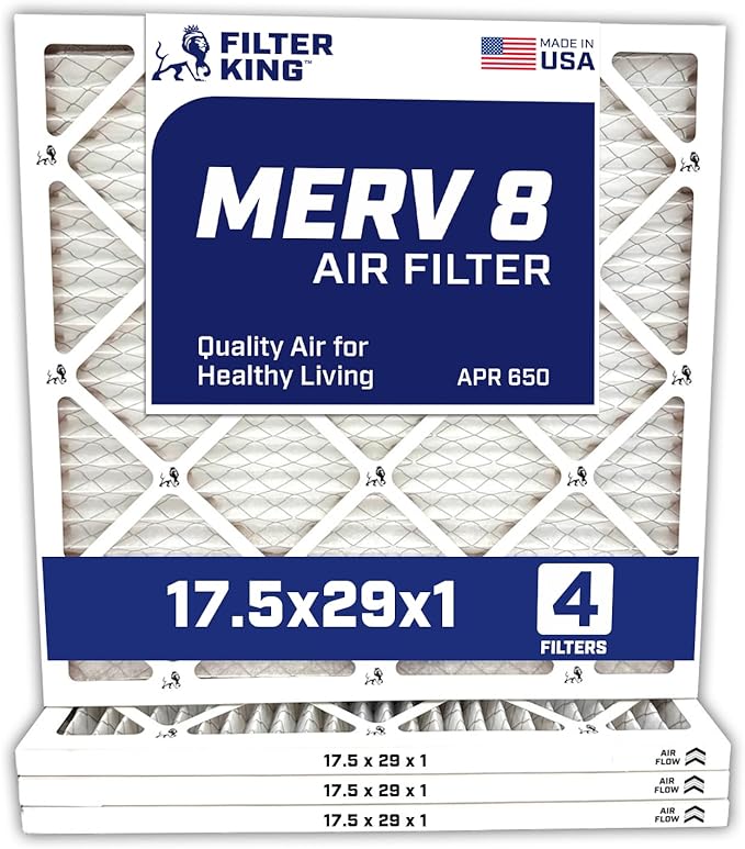 Filter King 17.5x29x1 Air Filter | 4-PACK | MERV 8 HVAC Pleated A/C Furnace Filters | MADE IN USA | Actual Size: 17.5 x 29 x .75"