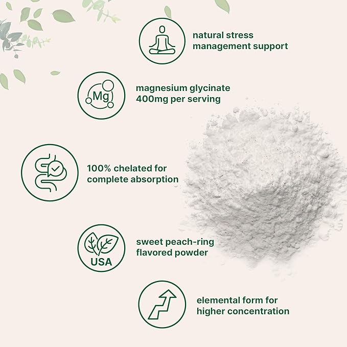 Magnesium Powder, 12oz (56 Servings) | Magnesium Glycinate Powder | Sweet Peach Ring Flavored | Sleep, Muscle, Heart & Nerve Health Support | Easily Absorbed | Non-GMO, Vegan, Sugar Free