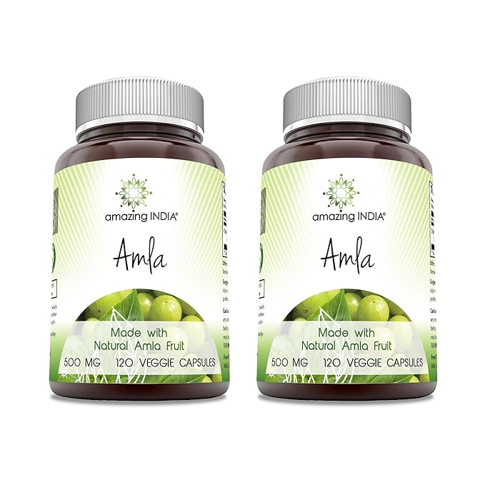 Amazing India Natural Amla 500 mg Per Serving Veggie Capsules Supplement | Non-GMO | Gluten Free | Ideal for Vegetarians | 120 Count | 2 Pack