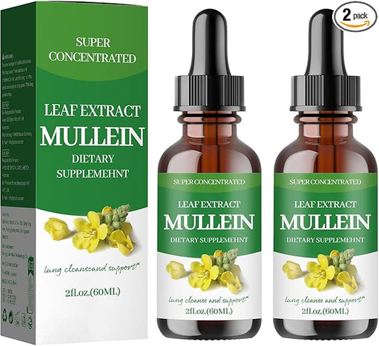 Mullein Drops for Lungs,Mullein Leaf Extract - Support Lung Cleanse - Organic Natural Supplement for Adult, Tincture Drops | Non-GMO, Vegetarian Healthy Lifestyle-(2Pack)