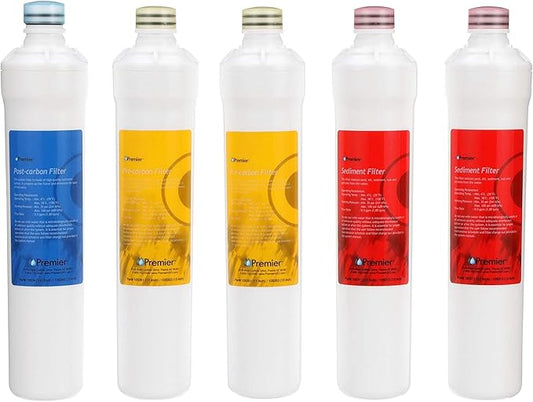 Watts Premier Annual RO Pure 5-Pack Filtration Kit for Pure Plus/Zero Pure Plus Reverse Osmosis System, Push Button Water Filter Replacement, 2 Sediment Filters, 2 Carbon Pre-Filters, 1 Post-Filter