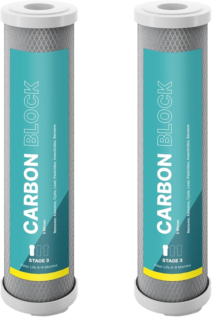 NU Aqua Reverse Osmosis Carbon Block Filter 10 Inch Replacement - 5 Micron Universal RO Water Filtration System Cartridge - 2 Pack of Premium Filters