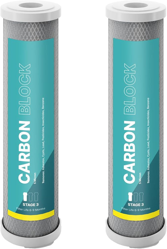 NU Aqua Reverse Osmosis Carbon Block Filter 10 Inch Replacement - 5 Micron Universal RO Water Filtration System Cartridge - 2 Pack of Premium Filters