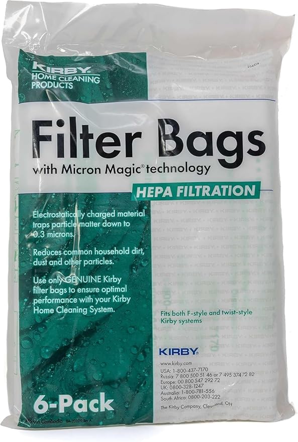 Kirby Vacuum Bundle – 6 HEPA Filter Bags (204814) + 6 OEM Belts (301291G) for F-Style & Twist-Style Upright Models
