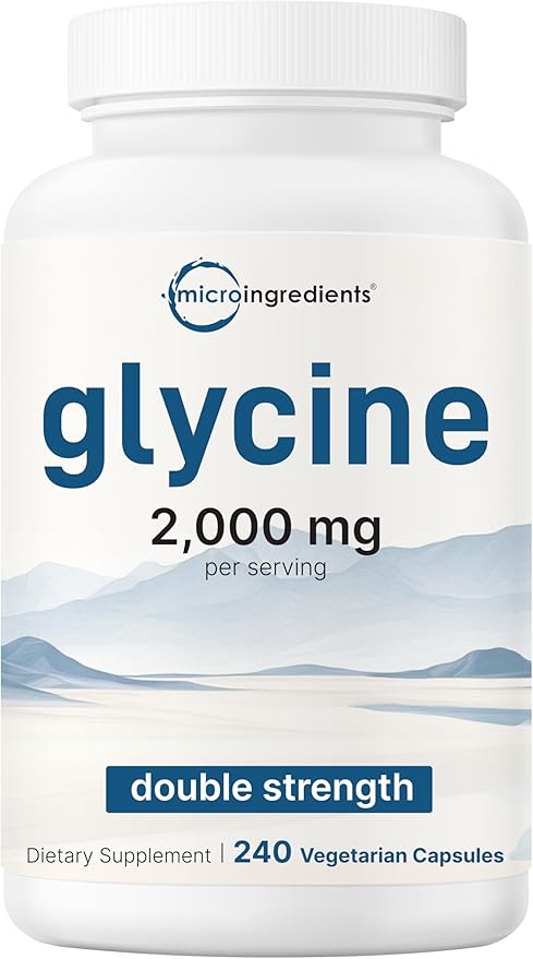 Micro Ingredients Glycine 2,000mg Per Serving, 240 Veggie Capsules | Free Form | Double Strength Amino Acids | Restful Sleep and Neurotransmitter Support Supplements | Non-GMO, Gluten Free