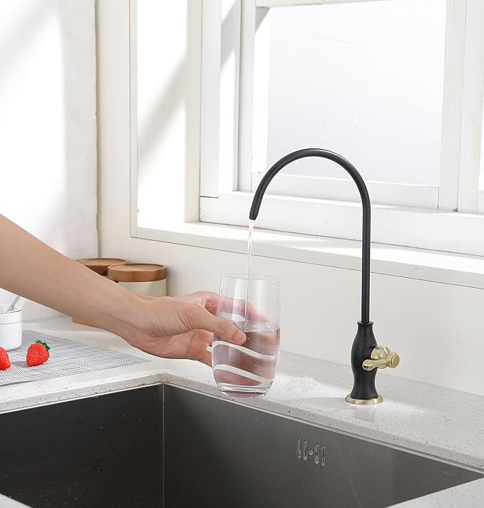 Delle Rosa Drinking Water Faucet, Solid Brass Kitchen Water Filter Faucet, Commercial Water Filtration Faucet for Under Sink Water Filter System Black& Gold
