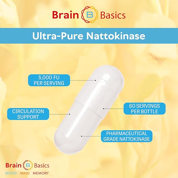 Brain Basic Ultra-Pure Nattokinase 5000 FU – 120 Capsules - Natural Blood Circulation Support with Highest Potency Available – Non-GMO, Vegan, Gluten Free