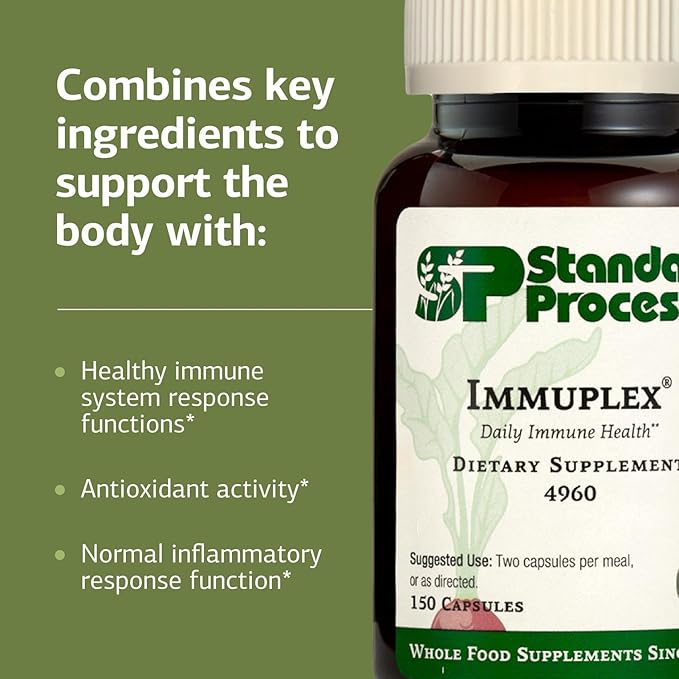 Standard Process Inc. Immuplex - Daily Immune Support Supplement with Folate, Iron, Vitamin C & Vitamin A - Mineral Supplement with Antioxidant Ingredients - 150 Capsules