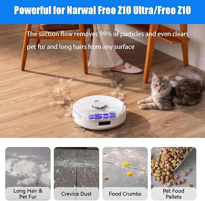 17 Pack Accessories Kits Replacement Parts for Narwal Freo Z10 Ultra/Freo Z10 Robot Vacuum Cleaner, 1 Main Brush, 4 Hepa Filters, 4 Wipe Cloths, 4 Dust Bags, 4 Side Brushes
