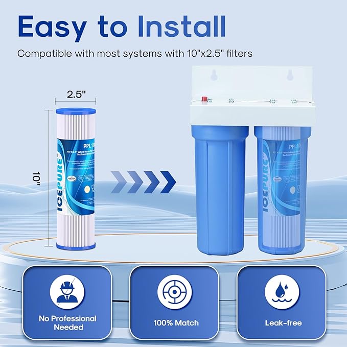 10" x 2.5" Pleated Sediment Water Filter Cartridge Replacement Any 10 inch RO Unit, Compatible with R50, Dupont WFPFC3002, Whirlpool WHKF-WHPL, GE FXWPC, Hydronix SPC-25-1050, Watts FM-50-975 4PACK