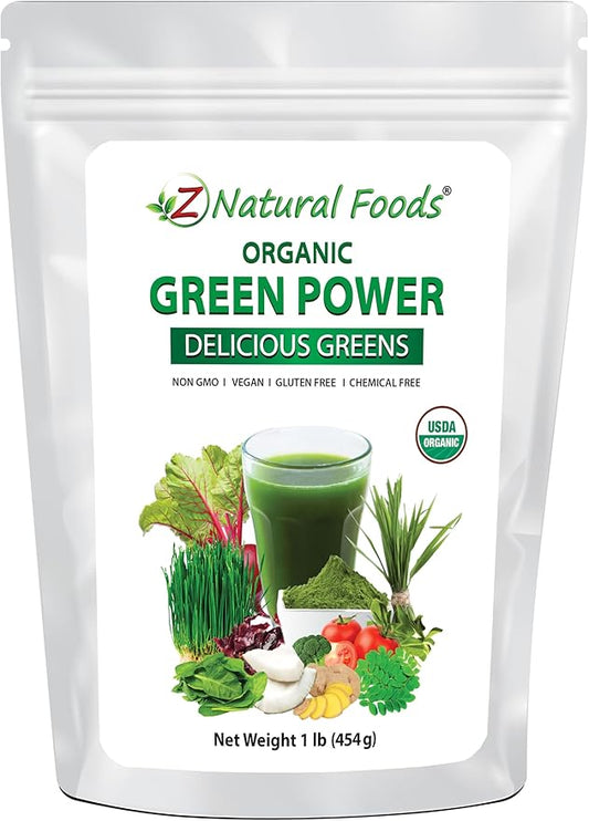 Z Natural Foods Delicious Greens Superfood Powder, Antioxidant-Rich,Tangy and Nutrient-Dense Greens Blend, 100% Natural Superfood, Vegan, Gluten Free, Non-GMO, Kosher, 1 Lb