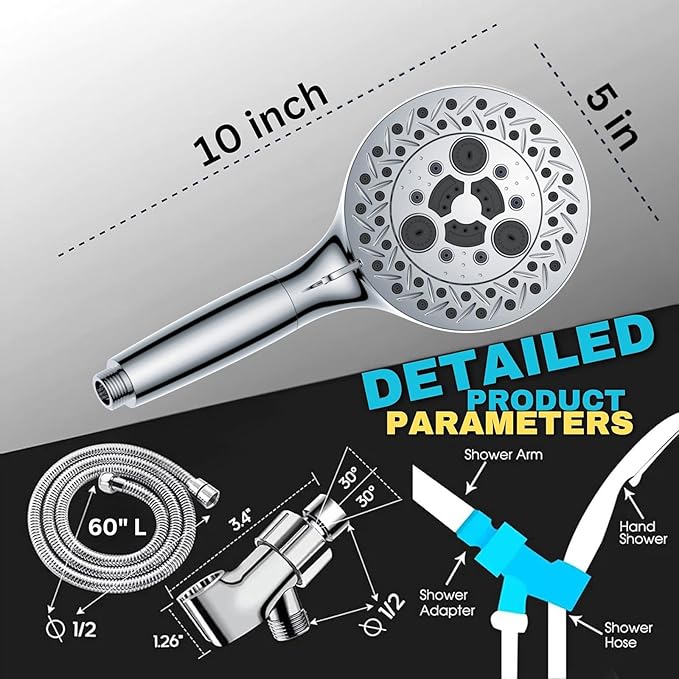 Filtered Shower Head with Handheld, High Pressure Shower Heads with Handheld Spray Combo, Filters, Shower Hose and Bracket, Chrome