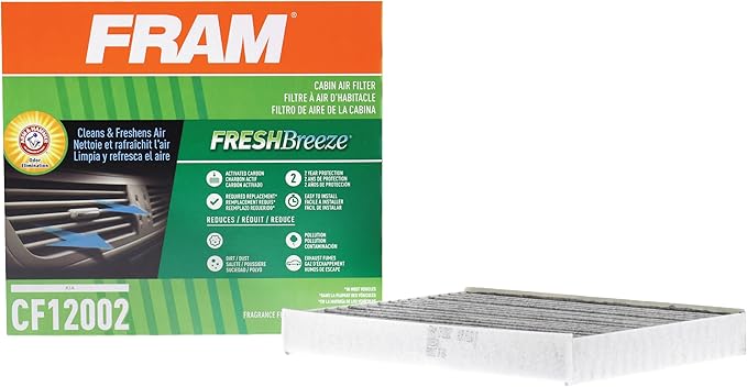 FRAM Fresh Breeze Cabin Air Filter Replacement for Car Passenger Compartment w/ Arm and Hammer Baking Soda, Easy Install, CF12002 for Kia Vehicles
