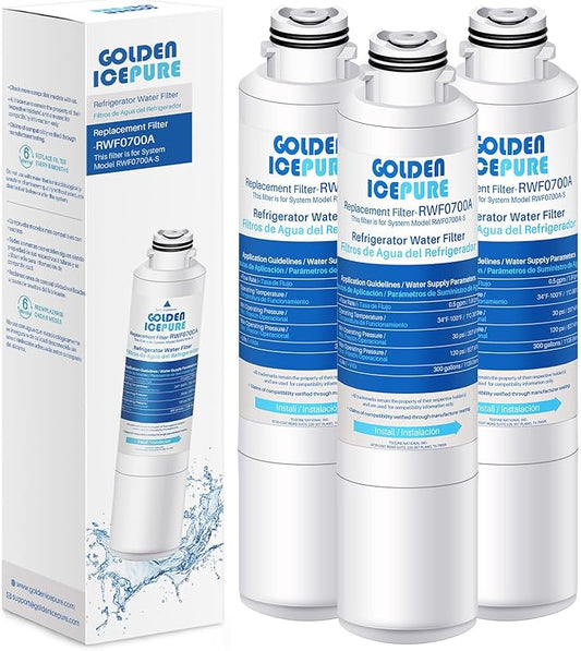 GOLDEN ICEPURE RWF0700A Refrigerator Water Filter Replacement for Samsung DA29-00020B, HAF-CIN/EXP, RF263BEAESR, RF28HMEDBSR, RF28HFEDTSR, RF28HFEDBSR, 3PACK