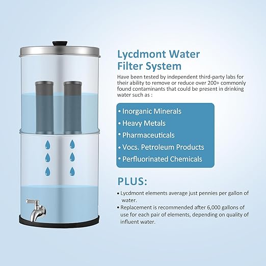 2.25G Ultra-Filtration Gravity Water Filter System，304 Stainless Steel Countertop System with 2 Filters & Metal Faucet，NSF/ANSI 42 Certification，Reduce 99% Chlorine