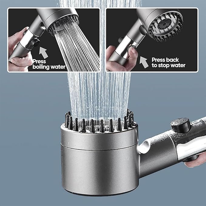 Ion Shower Drops Head Filtered Showerhead With Five Filters,Filtered Shower Head With Handheld,High Pressure Turbo Showerhead,Reusable,Adjustable Settings With Hose (Gray)