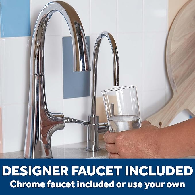 GE Dual Stage Under Sink Water Filtration System with Faucet, Reduces Lead, Chlorine & More, Easy Install, Twist & Lock Design, Replace Filters (FQK2J) Every 6 Months, GXK255TBN