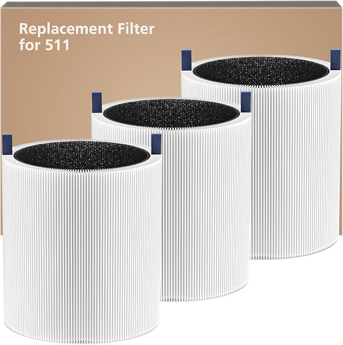3 Pack 511 Replacement Filter Compatible with Blueair Blue Pure 511 Air Purifier, 2-in-1 HEPA Filters with Particle and Activated Carbon Replacement Filter