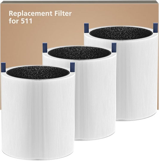 3 Pack 511 Replacement Filter Compatible with Blueair Blue Pure 511 Air Purifier, 2-in-1 HEPA Filters with Particle and Activated Carbon Replacement Filter