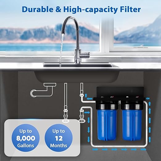 iSpring US21B-CPB 4-Layer High Capacity Under Sink Water Filter, Reduces Lead, PFAS, PFOA/PFOS, Chlorine, Bad Taste & Odor, w/ 2 Upgraded Direct Connect Hoses