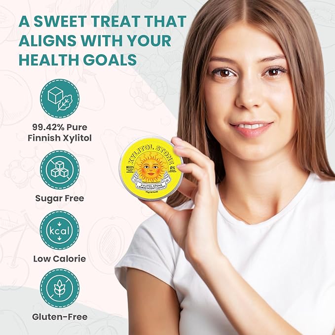 Xylitol Stone Sugar Free Candy - Vegan & Keto Friendly Unique Hard Candy - 100% Natural Flavor Candies - Gluten Free & Non-GMO Breath Freshener Low Calorie Mints - Lemon (Pack of 1)