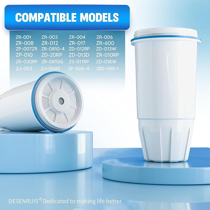 Upgraded Water Filter Replacement for Zero Pitcher and Dispenser ZR-001 ZR-004 ZP-006 ZR-017, Multi-Stage Filter System, Effectively Reducing Lead, Chromium, PFOA, and PFOS, Pack of 4, By DESENRUIS
