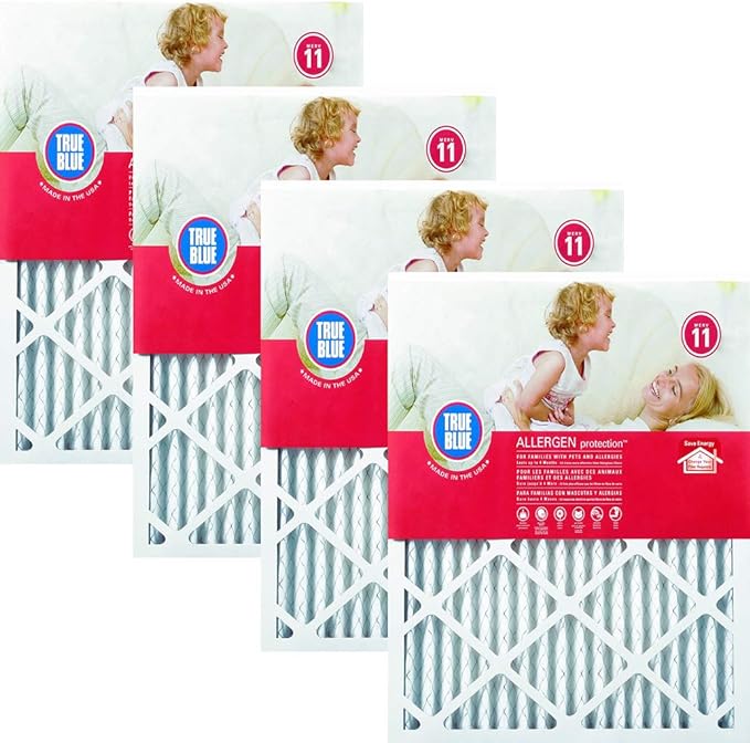 True Blue 20x25x1 MERV 11 Allergen Air Filter (4-Pack) | Electrostatic Pleated HVAC AC Furnace Air Filter | Replacement Filter for Home Use | Made in USA