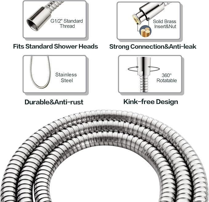 BRIGHT SHOWERS High Pressure Shower Head Combo with Two Spray Setting Fixed Shower Head and Two Spray Settings Handheld Shower Head with Grey Face, Brushed Nickel