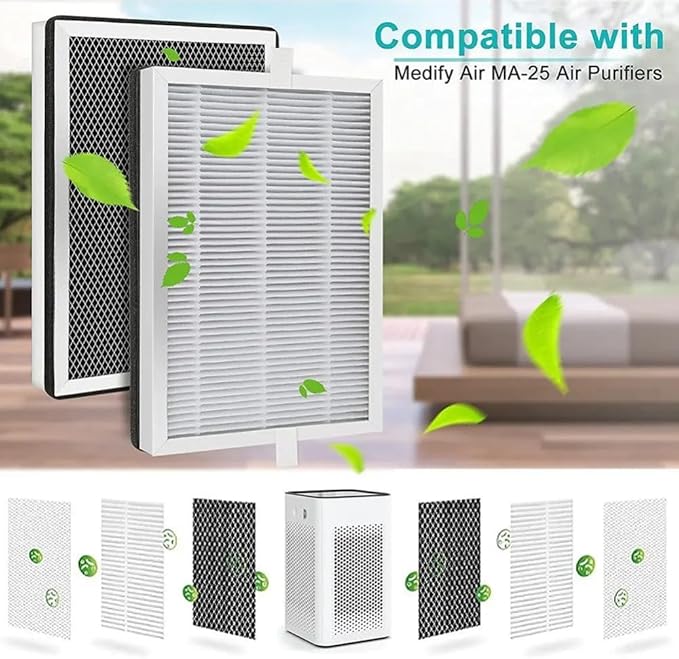 Replacement Parts 3 in 1 H13 True HEPA Filter and Activated Carbon Compatible with Medify MA-25 Air Purifier, Pre-Filter 4 Packs