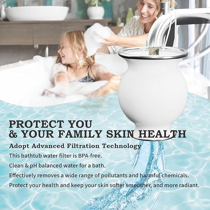 Bath Water Filter for Tub Faucet, 9 Stages Bath Filter- Removes Hundreds of Contaminants, BPA Free, Purify Your Bathwater for Healthier Skin and Hair, 5000 Gallons of Filtration