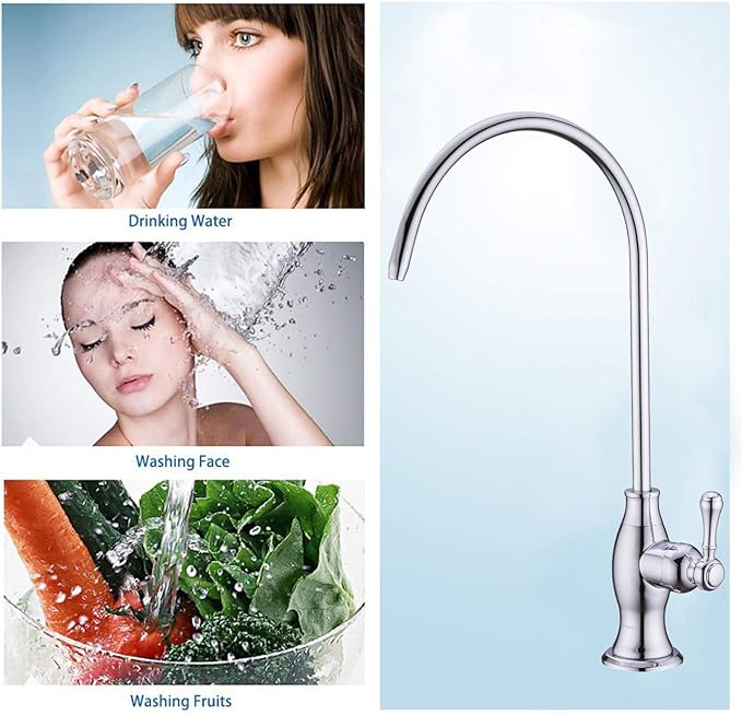 Delle Rosa Drinking Water Purifier Faucet, Commercial Water Filtration Faucets for Under Sink Water Filter System, Modern Best Brass Kitchen Bar Sink Drinking Water Faucet, Chrome