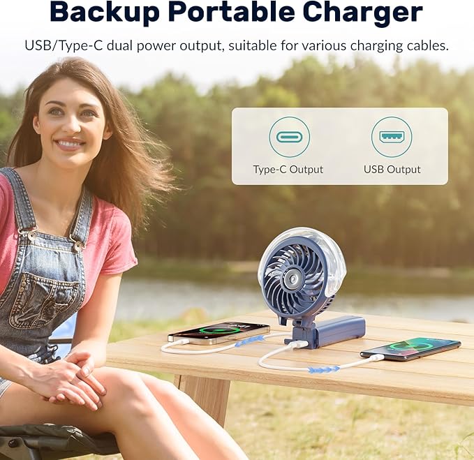 HandFan 4000mAh Upgraded Handheld Misting Fan, 50ml Water Tank, Rechargeable Personal Mister Fan Portable AC, Spray Water Mist Fans, Foldable Cooling Ice Fans for Beach Travel Disney(Royal Blue)