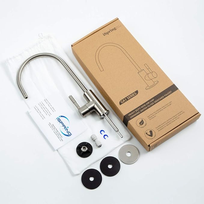 iSpring GA1-B Reverse Osmosis, Kitchen Bar Sink Lead-Free Drinking Water Faucet, Contemporary Style, High Spout, Chrome - 1/4"