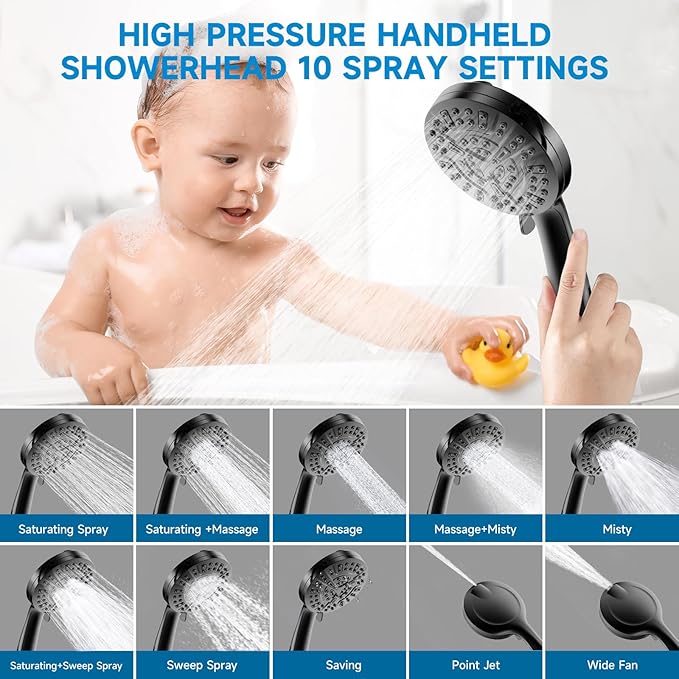 Filtered Shower Head With Handheld Spray Combo, High Pressure 6" Rain Showerhead & 5" Handheld Dual Shower Head with Filters, Double Shower Heads Set for Hard Water, 69" Shower Hose,Black
