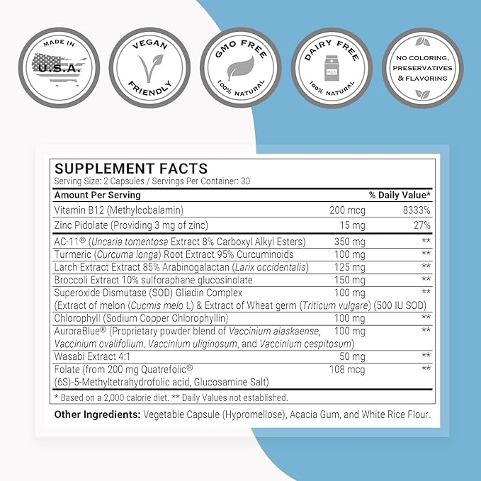 Supersmart DNA Repair (Advanced Formula) - with AC-11, Sulforaphane Glucosinolate, SOD Gliadins Complex - High Potency Antioxidant Supplement | Non-GMO & Gluten Free - 60 Vegetarian Capsules