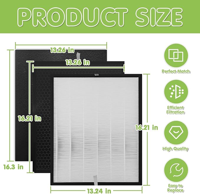 12-Pack HOHONI Replacement Filters Compatible 3000 Air Purifi-er, 3000,3000M, 3000Pro Air Purifi-er,2 air filter, 2 Activated Carbn and 8 Extra Carbn Pre-Filters