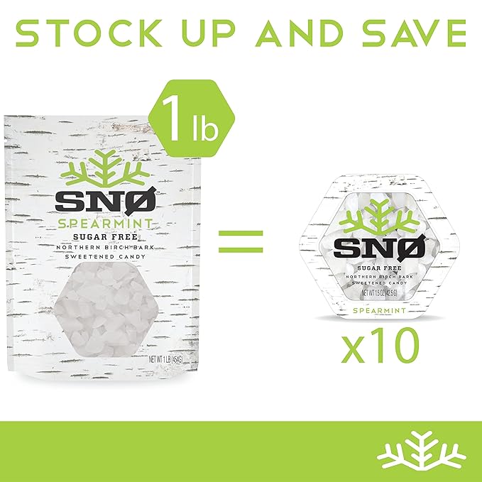 Spearmint KETO Xylitol Candy Chips (6-Pack) - SNØ 1.5oz Tin - Sugar-Free Candy With Only 2 Ingredients | Low Carbs, Diabetic-Friendly, Non-GMO, Vegan, GF & Kosher | Purest candy in the world!
