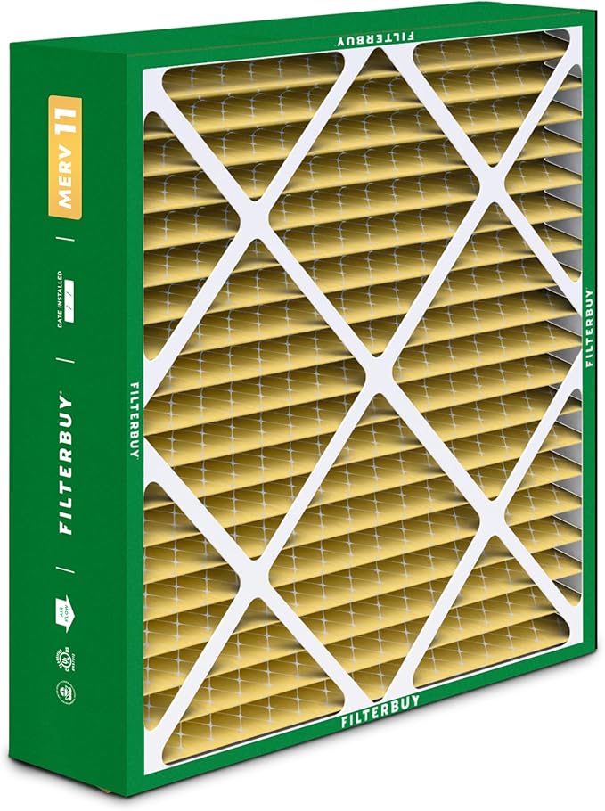 Filterbuy 24x25x5 Air Filter MERV 11 (MPR 1200) Allergen Defense Replacement (4-Pack), Pleated HVAC AC Furnace Filters for Carrier FILXXCAR0024, Maytag, and More (Actual Size: 23.63 x 24.69 x 4.25)
