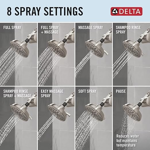 Delta Faucet 8-Setting Shower Head Satin Nickel with Clarifi Standard Shower Filter Attachment with Filter