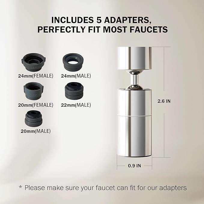 Frizzlife 360° Swivel Faucet Aerator Sink Extender, 3-Mode Sprayer Water Filter Extension Replacement, Universal Big Angle Tap Head Attachment for Kitchen/Bathroom & Washing Hair/Face/Toddlers Use