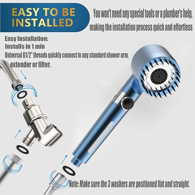 Shower Head with Handheld,Filtered Shower Heads High Pressure, High Flow Even with Low Water Pressure-Hand Held Showerhead Set, Filtered Showerhead with 59″Replacement Hose/Bracket/Cotton Filters